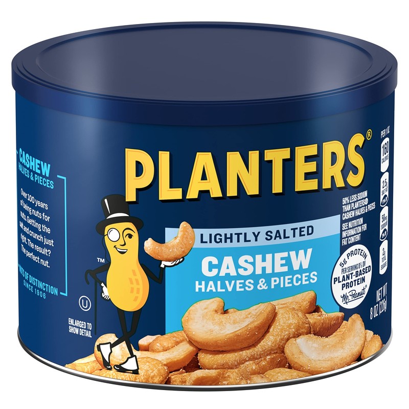 Lightly Salted Cashews Roasted Nut Halves Pieces Plant Protein 8oz Canister Part gallery