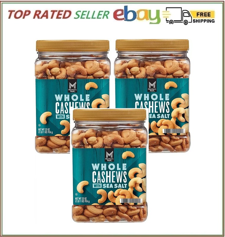 3 Pack – Member’s Mark Roasted Whole Cashews with Sea Salt, 33 oz.