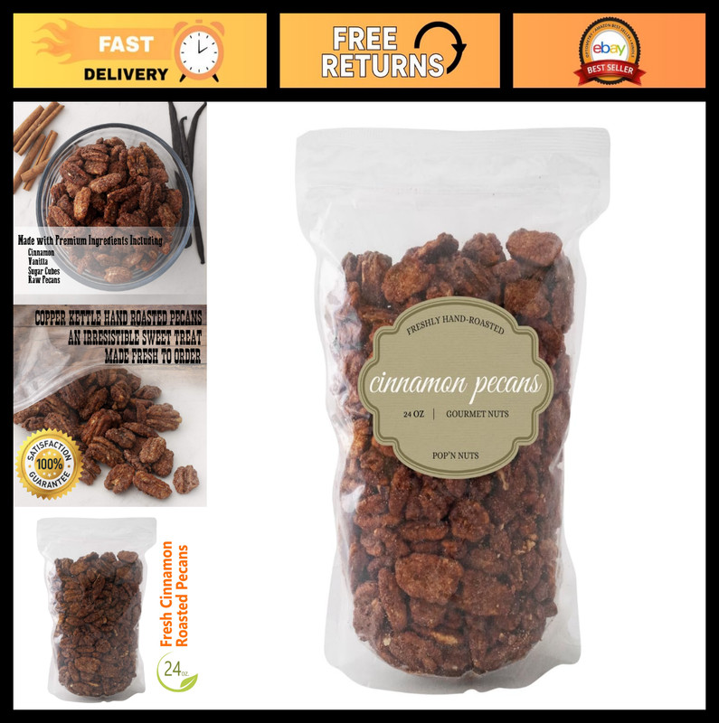 Cinnamon Glazed Roasted Pecans 24 oz – Sweet Candied Nuts for Snack Lovers