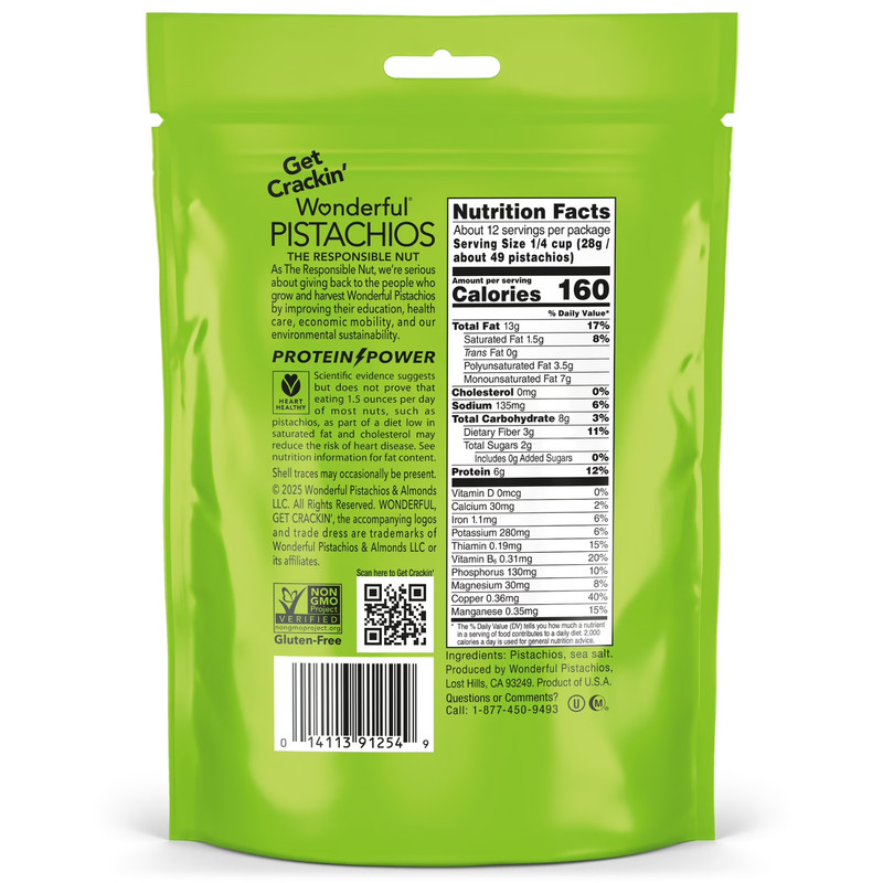 Wonderful Pistachios, No Shells Roasted & Salted Pistachios, 12 Ounce Bag gallery