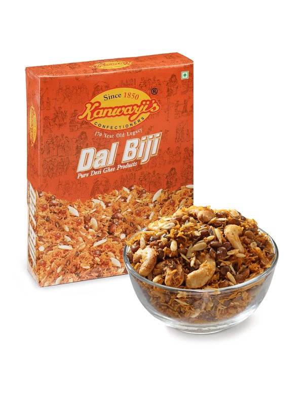 Kanwarji�s Dalmoth Kaju Dal Biji 400g | Handmade Desi Ghee Spicy Namkeen Snack