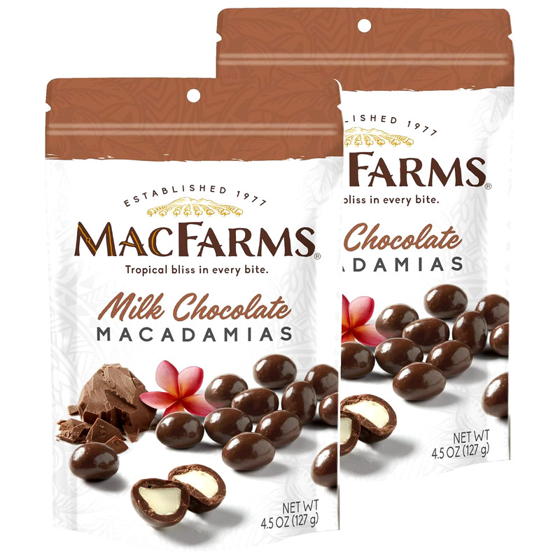 2 Pack MacFarms MACADAMIA NUTS ~4.5 oz bag MILK CHOCOLATE From Hawaii Snacks gallery