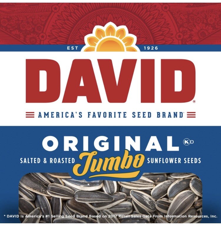 DAVID Roasted and Salted Original Jumbo Sunflower Seeds, 5.25 oz Up To 30 Bags gallery