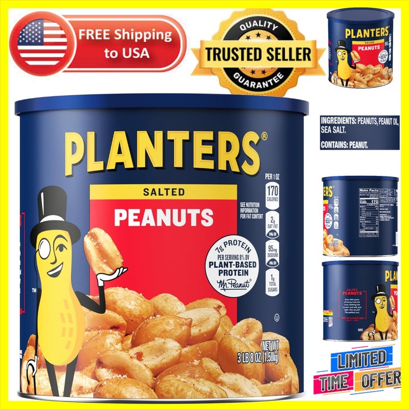 Salted Peanuts Canister (56 oz) – Delicious & Nutritious Snack Choice