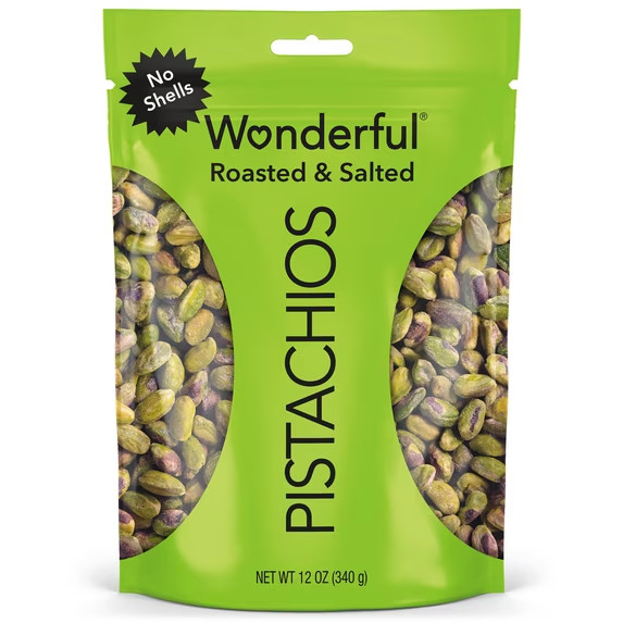 Wonderful Pistachios, No Shells Roasted & Salted Pistachios, 12 Ounce Bag