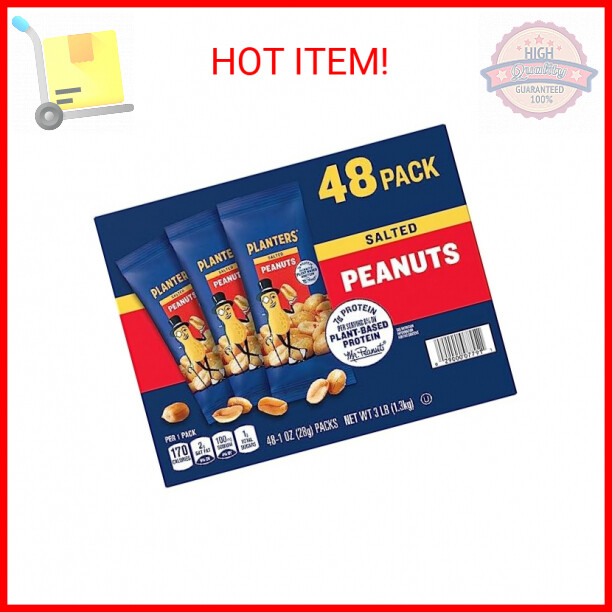 PLANTERS Salted Peanuts, 1 oz. Bags (48 Pack) – Snack Size Peanuts with Sea Salt