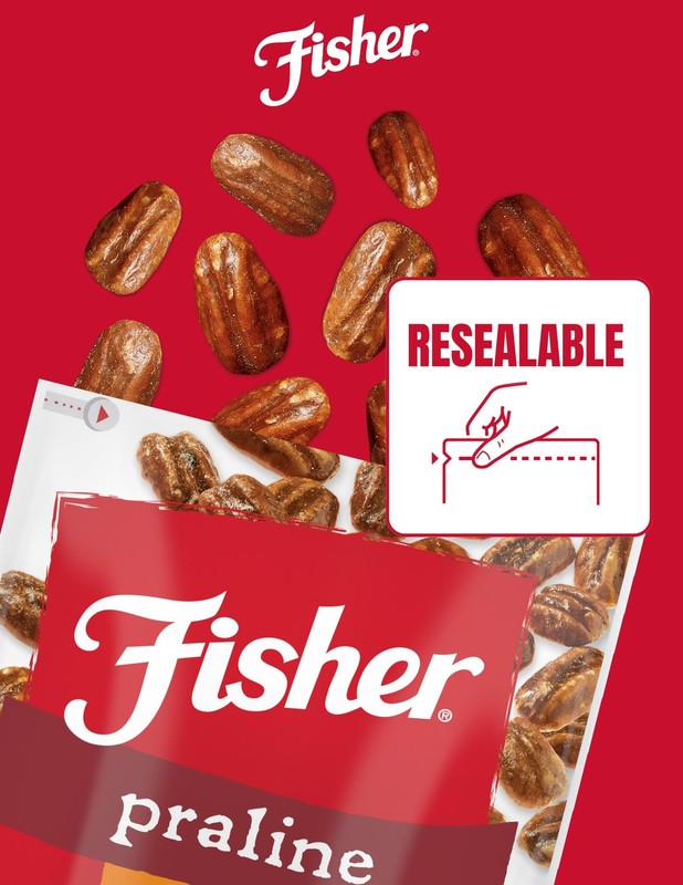 Fisher Snack Praline Pecans, 5.5 oz, Resealable Pouch, Mammoth Candied Pecans, P gallery