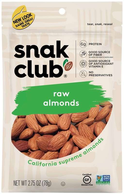 Snak Club All Natural Raw Almonds 2.7 oz, 6 CT