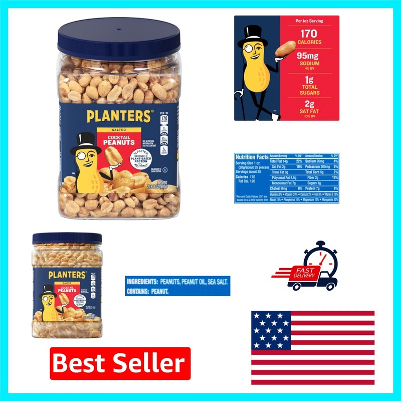 Delicious Salted Peanuts – Plant-Based Protein Snack in 35oz Resealable Jar