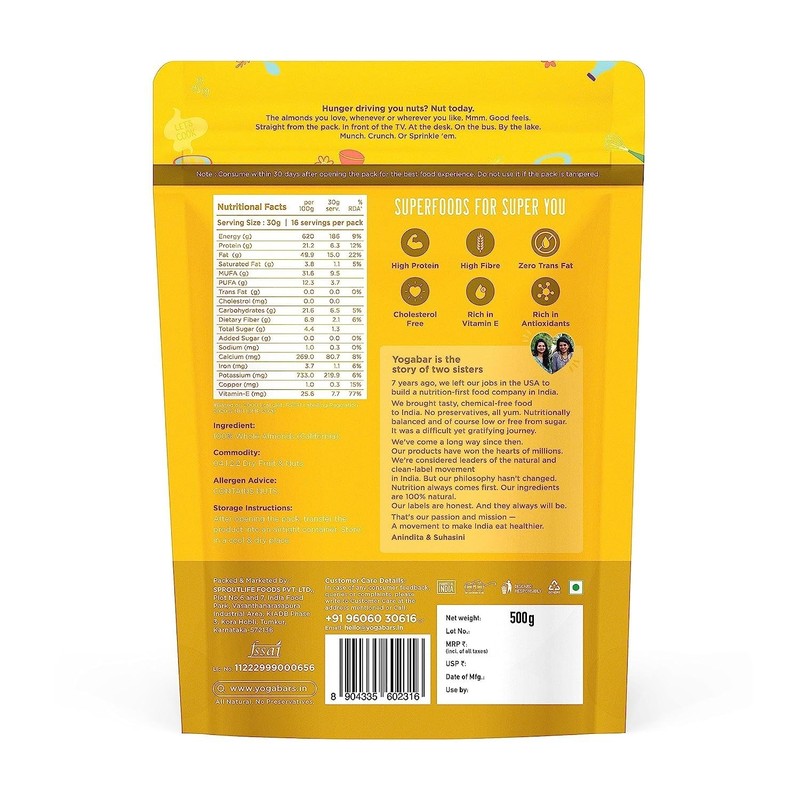 Yogabar Premium California Almonds 1kg | Crunchy Badam | Protein & Fibre gallery