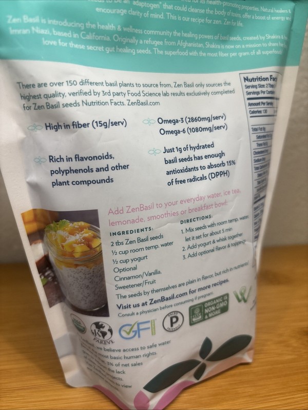 California-Made USDA Organic Basil Seeds - Superfood with Higher Fiber than Chia gallery