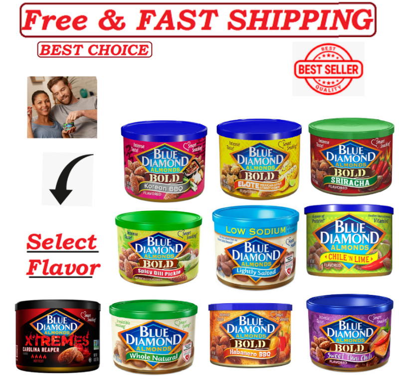 New - Blue Diamond Almonds Snack Nuts, 6 Oz, Resealable Can, Select Flavor.,