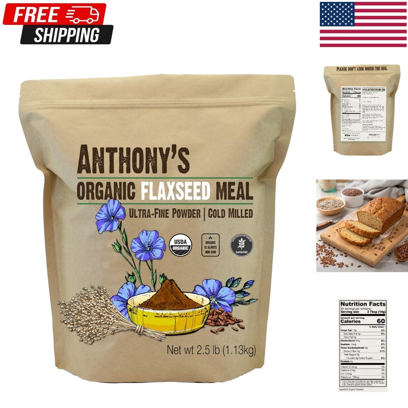 Cold Milled Organic Flaxseed Meal, 2.5 lb – Fine Powder for Smoothies & Baking