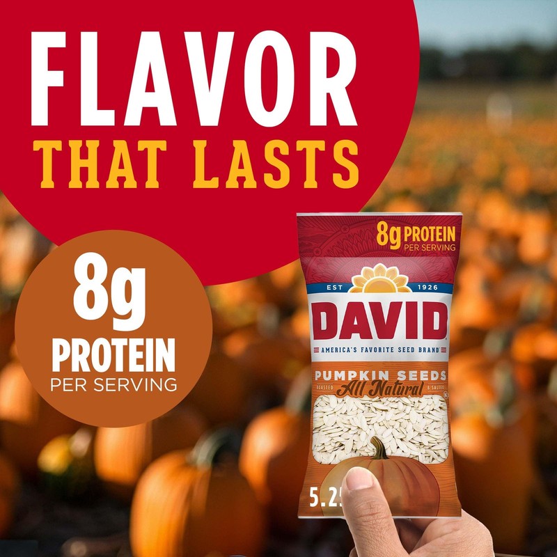 DAVID Roasted and Salted Pumpkin Seeds, 2.25 oz, 12 Pack gallery