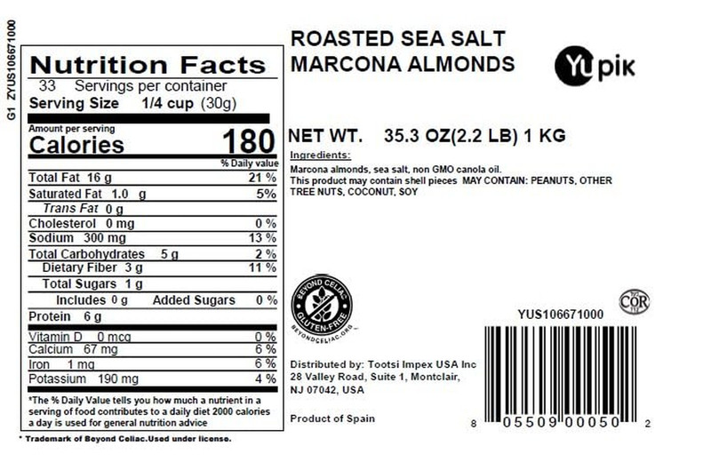 Roasted Sea Salted Marcona Almonds, 2.2 lb (35.2 oz), Gluten-Free, Vegan, Kosher gallery