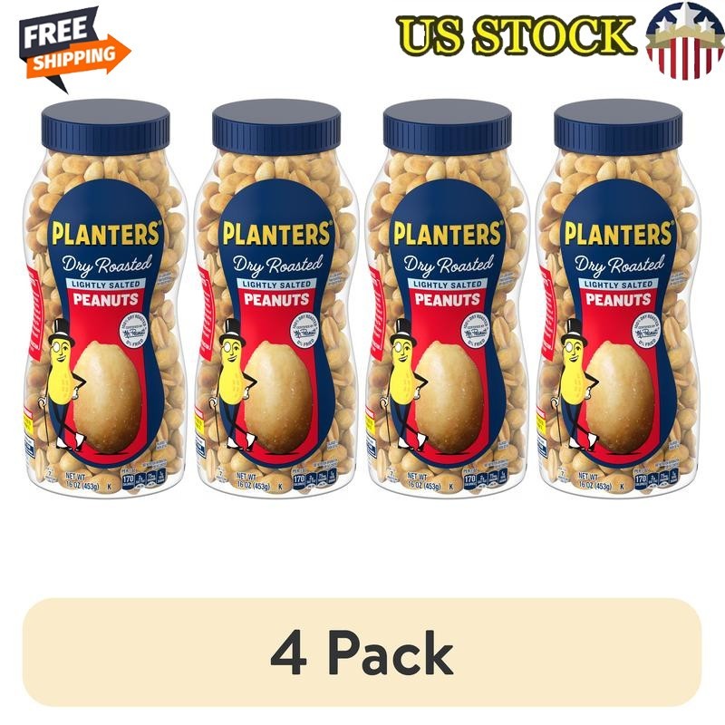 Lightly Salted Dry Roasted Peanuts Snack Plant Based Protein 16oz Jar 4 Pack New