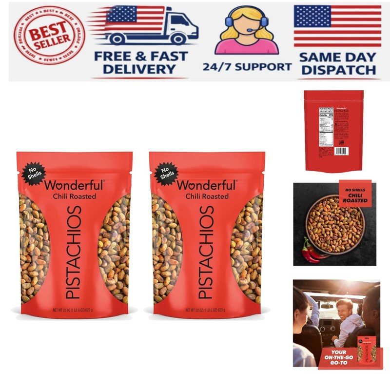Chili Roasted Pistachios – 44oz Resealable Bag (Pack of 2) Gluten-Free Snacks