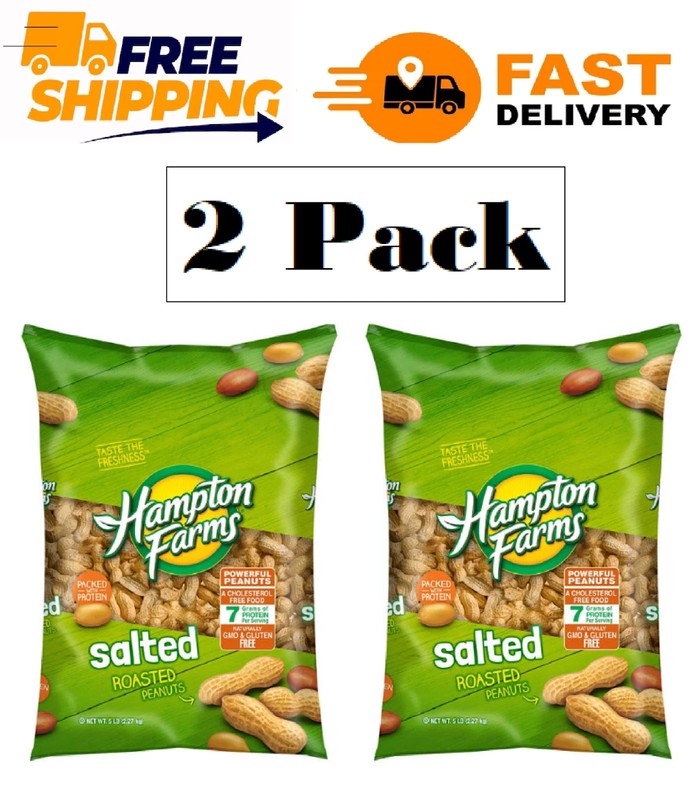 2 PACK – Hampton Farms Salted In-Shell Peanuts – 5 lbs (Total 10 lbs)