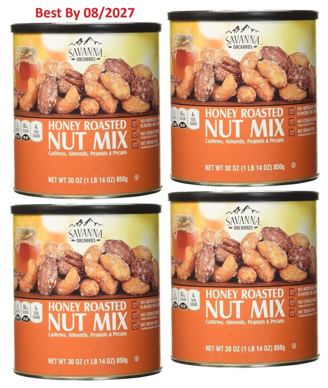 4-PACK Savanna Orchards Honey Roasted Nut Mix 30 Oz (850g) each, 7.5 Lbs. Total