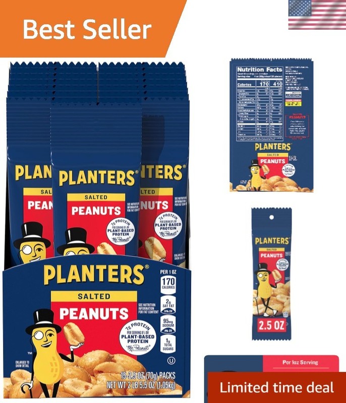 Deliciously Salted Peanuts, 2.5 oz Each – High Protein 15-Pack Snack Treat