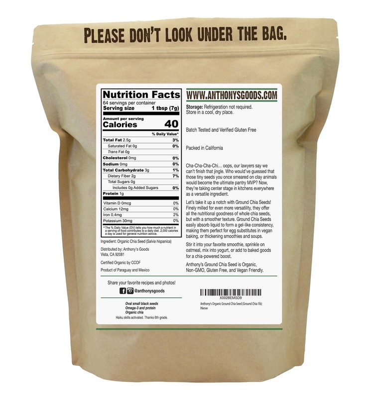 Anthony's Organic Ground Chia Seed, 1 lb, Finely Ground, 16 Ounce (Pack of 1) gallery