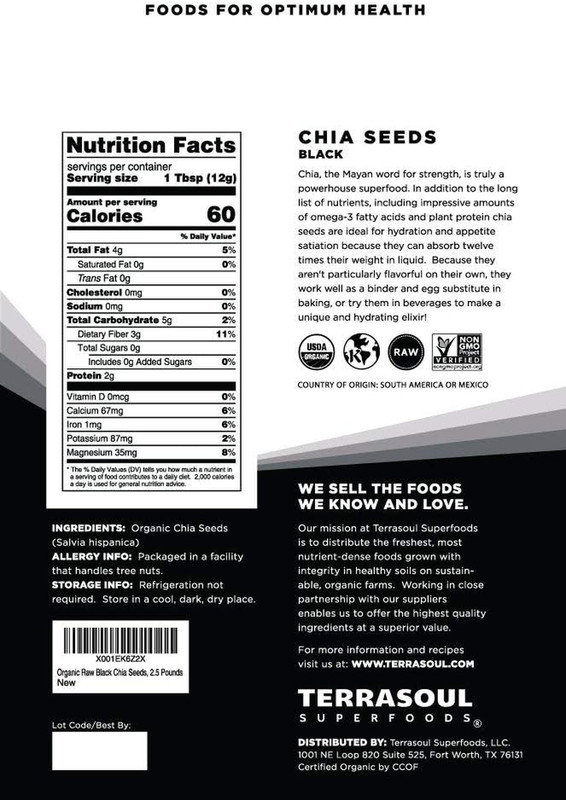 Organic Black Chia Seeds, 2.5 Pounds, Nutrient gallery