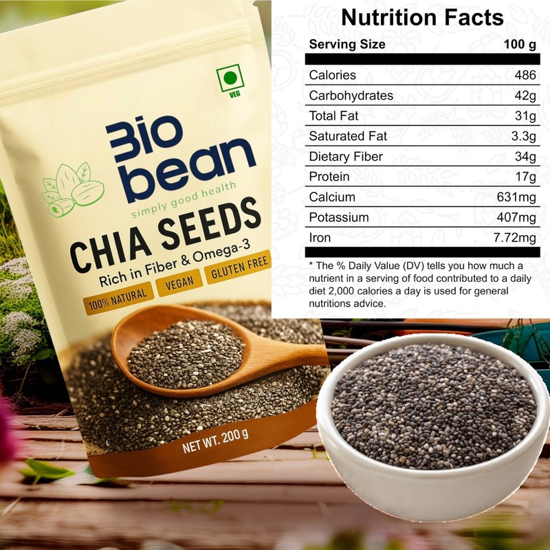 Biobean Premium Chia Seeds 200g | Raw & Natural Superfood | High Fiber & Protein gallery