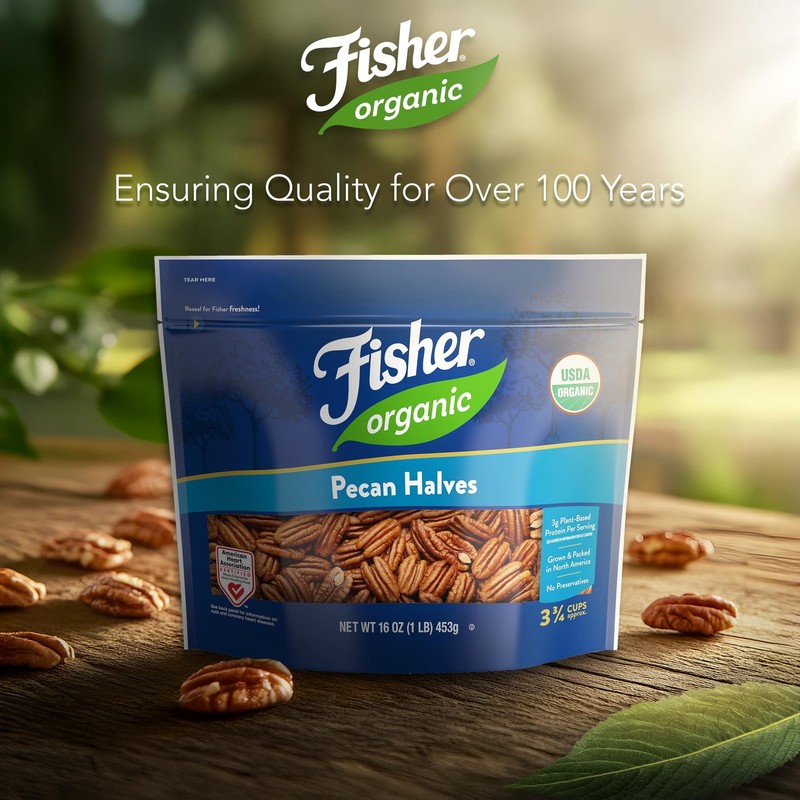 Fisher Organic Pecans Halves 16 oz, USDA Certified Organic, Unsalted Raw Peca... gallery
