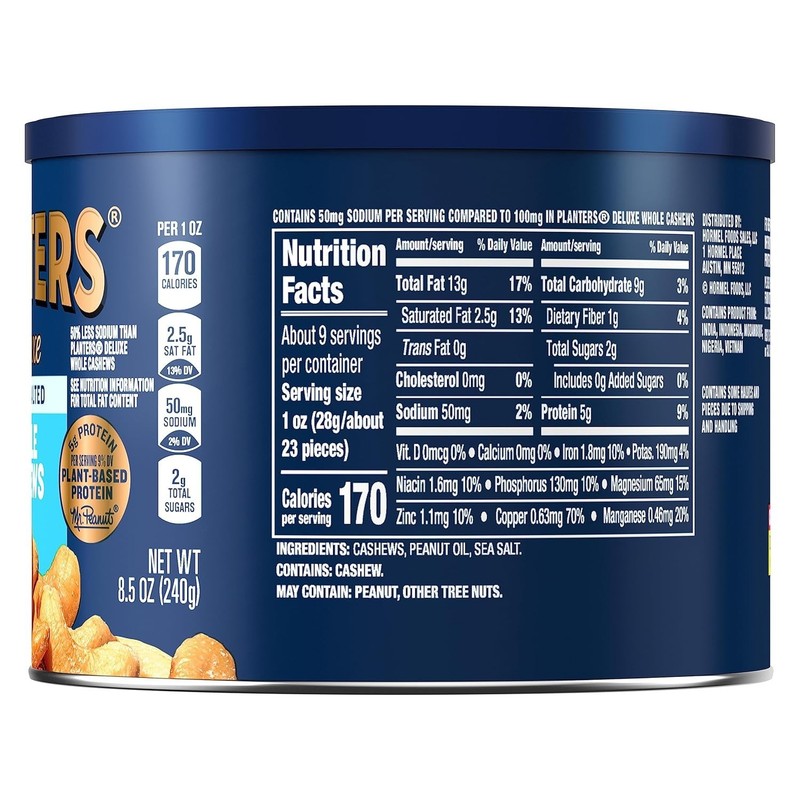 Indulgent Lightly Salted Cashews 8.5 oz - Crispy, Low Sodium Delight for Snacks gallery