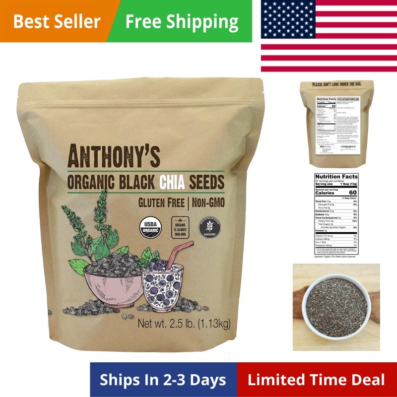 Organic Chia Seeds, 2.5 lb, Gluten Free, , Keto Friendly