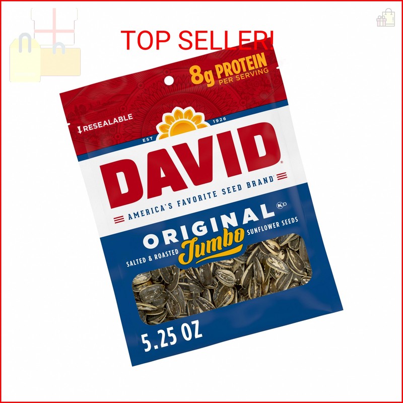 DAVID SEEDS Roasted and Salted Original Jumbo Sunflower Seeds, Keto Friendly, 5.