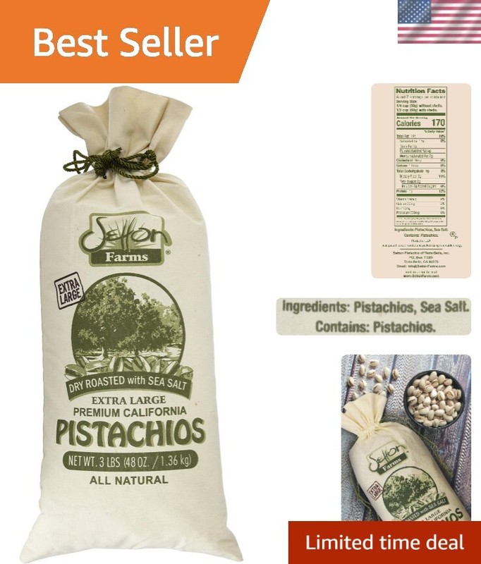 Sustainable & Flavorful 3lb Burlap Bag of Extra Large Dry Roasted Pistachios