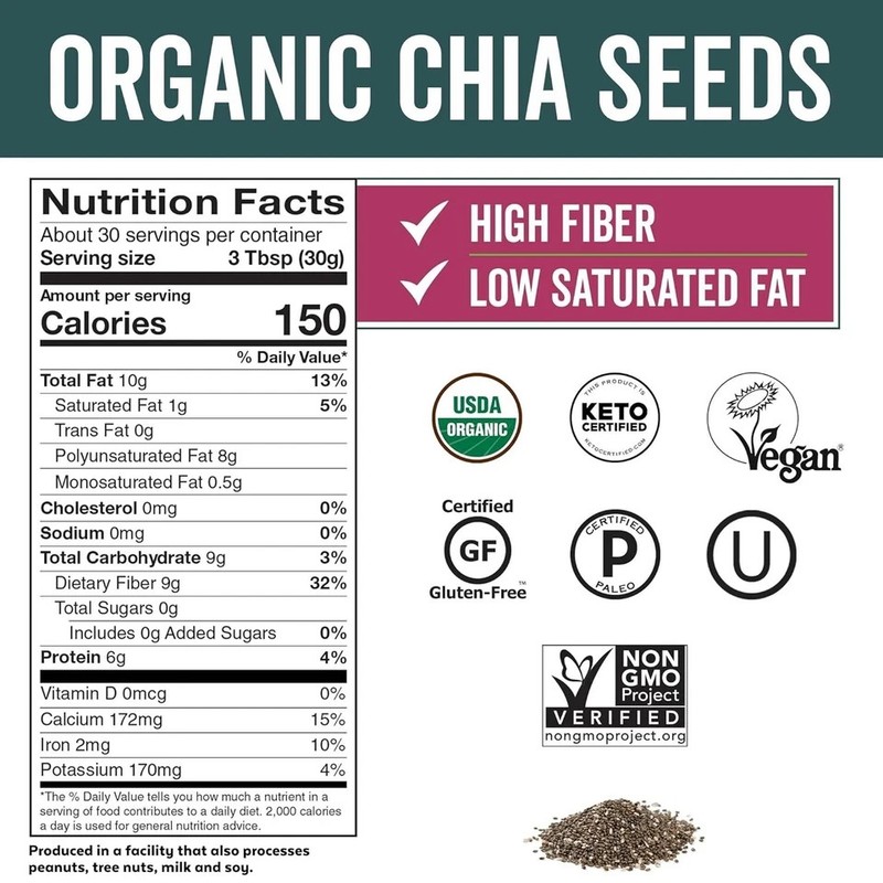 Organic Chia Seeds 2 LBs Non-GMO Plant-Based Omega-3 Vegan Protein Superfood gallery
