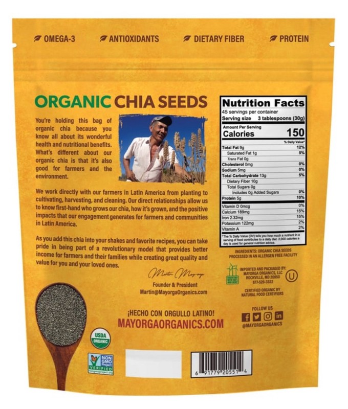 Mayorga Chia Seeds USDA Organic Farmer Direct Non-GMO 48 oz - 3 Pounds EXP 06/28 gallery