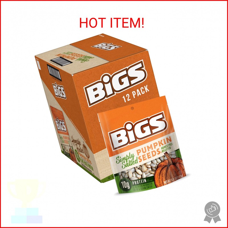 BIGS Pumpkin Seeds, Simply Salted Homestyle Flavor, 5 oz. (Pack of 12)