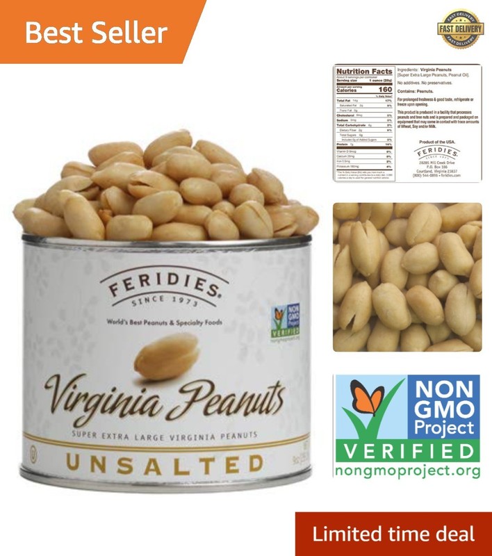 Deliciously Crunchy Unsalted Virginia Peanuts – 9oz Can for Gourmet Enjoyment