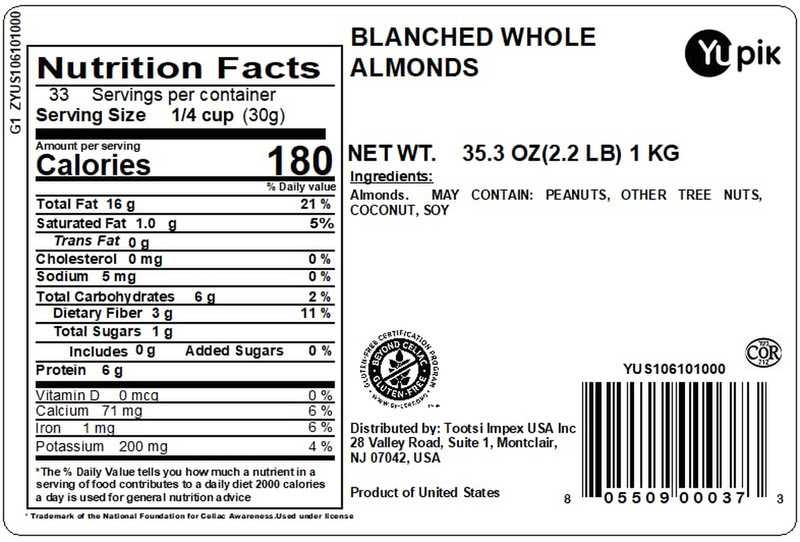 Yupik Whole Blanched California Almonds, 2.2 Lb, Skinless, Unsalted, Gluten-Free gallery