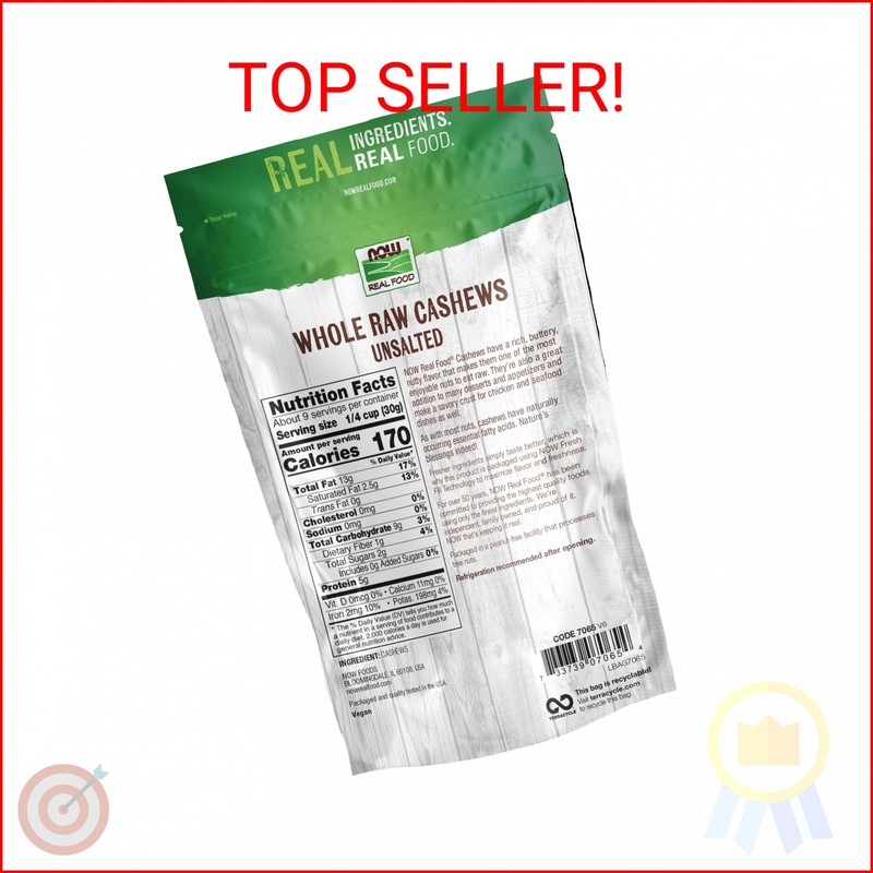 NOW Foods, Whole Cashews, Raw and Unsalted, Source of Fiber, Protein, Iron and E gallery