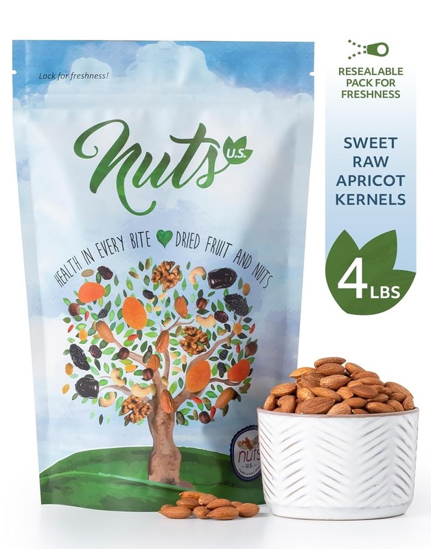 Unpasteurized Sweet Apricot Kernels - 4 LB Non-GMO Seeds in Resealable Bags gallery