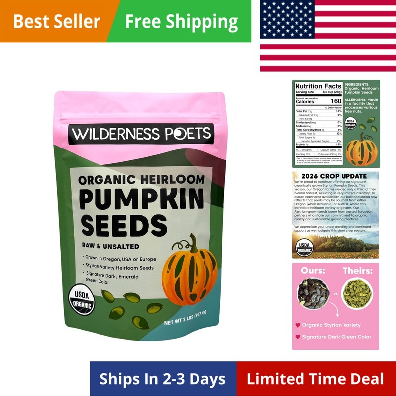 Organic Heirloom Pumpkin Seeds – Styrian Variety, No Shells, Naturally Hulles…