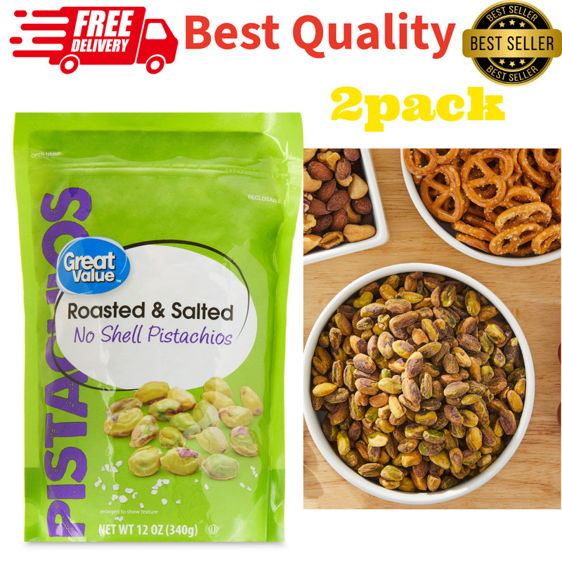 Great Value Shelled Pistachios Lightly Salted 12 oz Snack Nuts Pack of 2