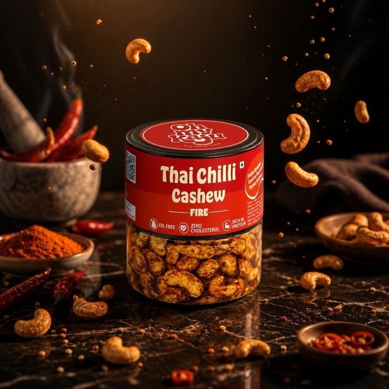 Thai Chilli flavoured cashew- No Oil- Roasted. Appetaizer 125 gns