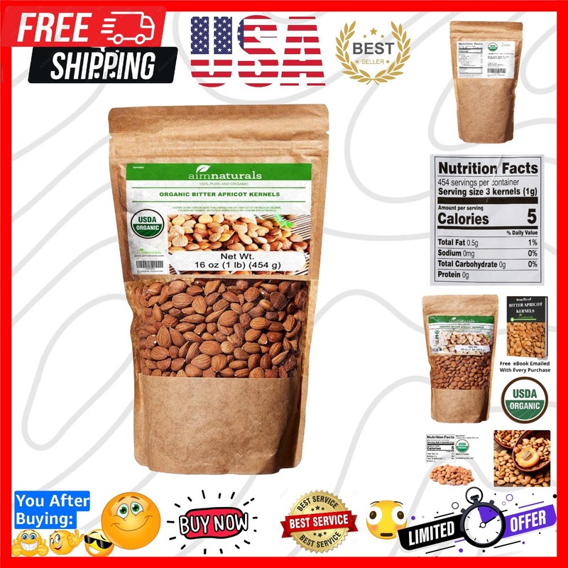 Bitter Apricot Kernels Organic Raw 1LB – USDA Organic Certified – Product of …