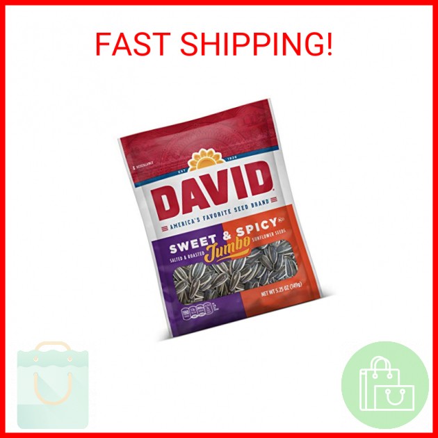 DAVID Jumbo Sunflower Seeds, Sweet and Spicy Flavor, 5.25 oz.