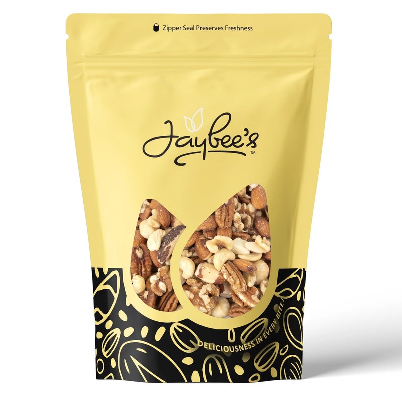 Jaybee’s Raw Deluxe Mixed Nuts Unsalted 3 Pound – Almonds, Cashews, Pecans, W…