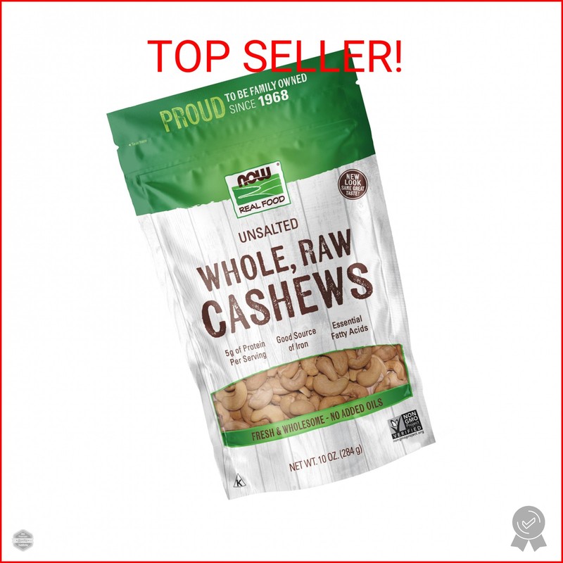 NOW Foods, Whole Cashews, Raw and Unsalted, Source of Fiber, Protein, Iron and E