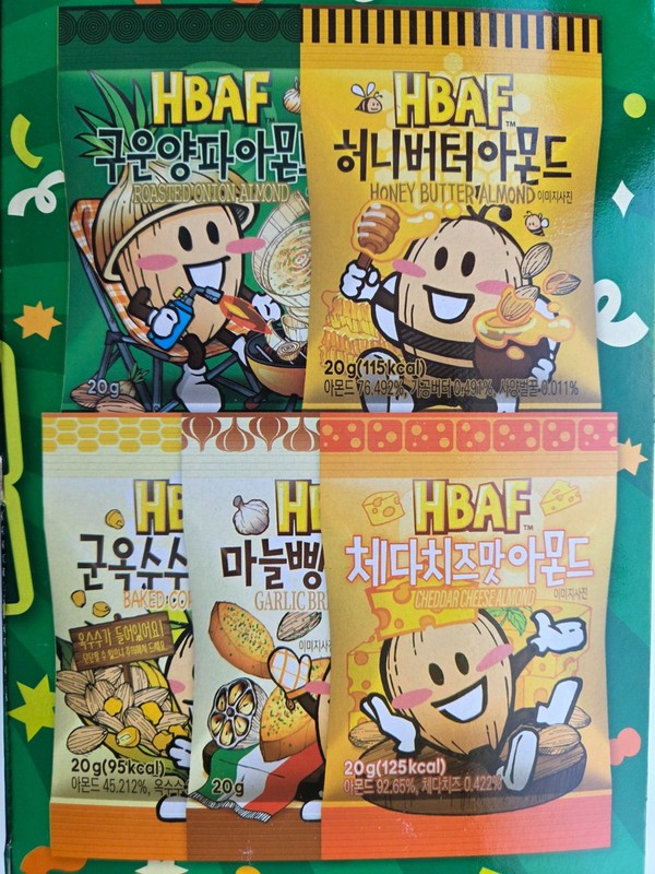 HBAF Korean Almond Party Box 25 Mini Packs - 5 Flavors Variety Mix [Direct from gallery