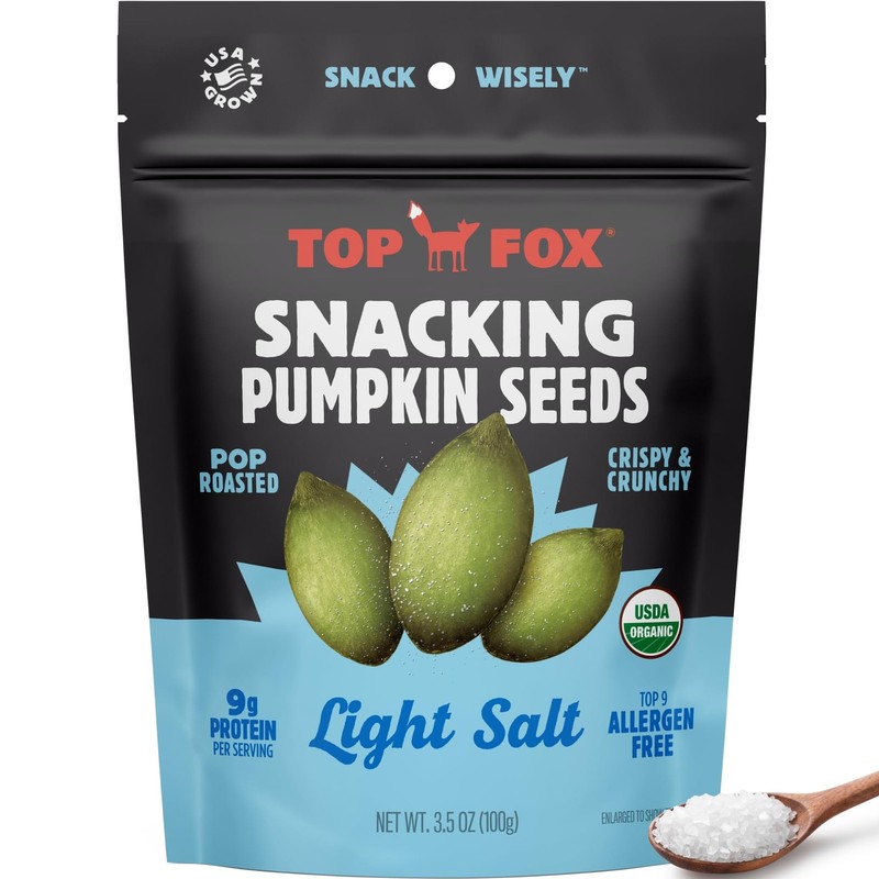 Top Fox Snacks Pumpkin Seeds to Eat Light Salt, 3.5 oz – 6 Pack Gluten Free …
