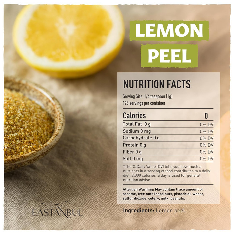 Lemon Peel, 4.41Oz, Dried Lemon Peel for Baking, Cooking, Marinades, and Rubs, P gallery