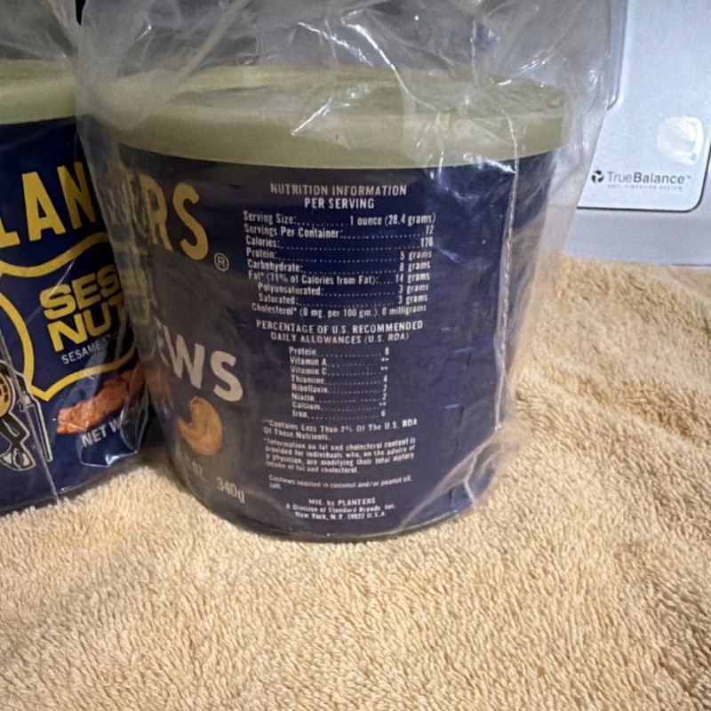 Planters Salted Cashews 12 oz & Sesame Nut Mix 10 oz 2 Unopened Cans 1980 gallery